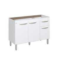 Balcão Branco C/ Preto Flat De Cozinha Para Pia 3 Portas 1 gaveta 1,16 Rorato