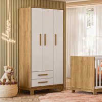 Guarda-Roupa Qmovi Q Encanto Slim 3 Portas 2 Gavetas Freijo/Branco Acetinado