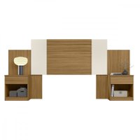 Cabeceira Araguaia Com Mesa de Cabeceira e 2 gavetas Flex Moval Freijo/Off White/Cinza