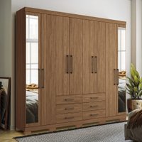 Guarda Roupa Casal 238cm 8 Portas 6 Gavetas com Espelho e Pés Havana Master Santos Andirá Jatobás