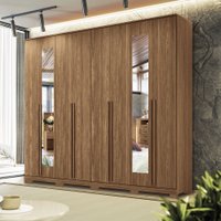 Guarda Roupa Casal 273cm 8 Portas 4 Gavetas com Espelho e Pés 100 MDF Ele e Ela Santos Andirá Jatobá
