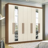 Guarda Roupa Casal 238cm 8 Portas 4 Gavetas com Espelhos Master New Santos Andirá Jatoba/Areia
