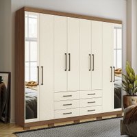 Guarda Roupa Casal 238cm 8 Portas 6 Gavetas com Espelho e Pés Havana Master Santos Andirá Jatoba/Areia