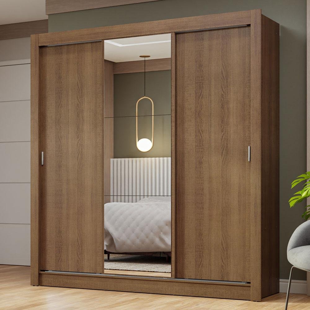 Guarda-Roupa Casal 3 Portas de Correr com Espelho Rustic Nobre Madesa