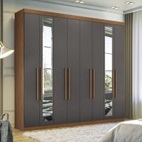 Guarda Roupa Jatoba/Grafitte Casal 238cm 8 Portas 4 Gavetas com Espelhos Master New Santos Andirá