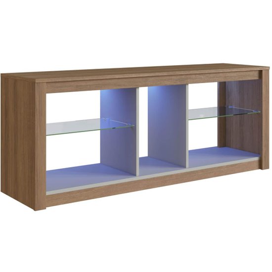 Rack de Sala Tv Até 55" Led Rgb Prateleira Vidro Mel/Arenas Estante Para Tv Prodecor 