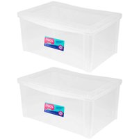 2 Caixas Organizadoras Plásticas 65L Tampa com Trava Empilháveis Transparentes Radical Color