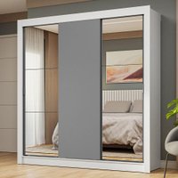 Guarda-Roupa Casal 3 Portas de Correr com Espelhos Branco/Cinza Nobre Madesa