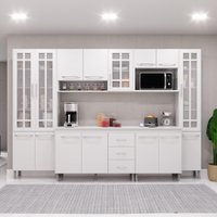 Cozinha Modulada Completa Fidelitá Viena C/ 6 Peças 295cm 15 Portas Com 3 Gavetas C/ Tampo Branco