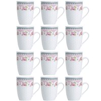 Kit de 12 Canecas de Porcelana Xícaras de Chá 310ml com Tampa Filtro Inox Infusor Lyor Rosa