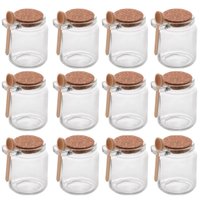 Kit 12 Potes de Vidro C/ Tampa de Rolha Colher de Bambu Porta Temperos 240ml Lyor