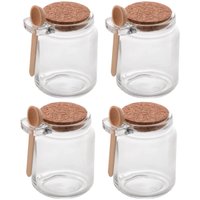 Kit de 4 Pote Porta Temperos de Vidro Tampa de Rolha 240ml Colher de Bambu Lyor