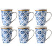 Kit 6 Canecas de Porcelana para Chá 310ml C/ Tampa e Filtro Inox Lisboa Lyor Azul