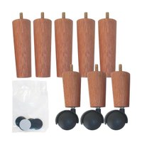 Kit de 8 Pés de Cama Box Casal com 5 Pés Palitos Fixos e 3 Rodízios Madeira e Polipropileno Mel