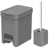 Kit de Banheiro Lixeira de Pedal C/ Aro Interno 6L e Escova Sanitária com Suporte OU Chumbo