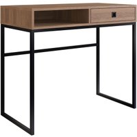 Escrivaninha Com Gaveta Mesa De Computador Mel 91cm e Nicho Placa e Ponto Estilo Industrial
