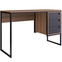Escrivaninha Com Gaveta Grafite e Mel Mesa De Computador 120cm Placa e Ponto Estilo Industrial