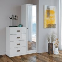 Cômoda Branco 1 Porta Com 4 Gavetas com Espelho Estilo Santos Andirá