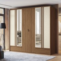 Guarda Roupa Jatoba/Areia Casal 252cm Com 6 Portas 5 Gavetas Democrata Santos Andirá
