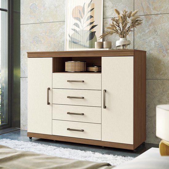 Cômoda 2 Jatoba/Areia Portas e 4 Gavetas C/ Rodízios Havana Master Santos Andirá