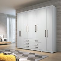 Guarda Roupa Casal 238cm Com 8 Portas C/ 6 Gavetas C/ Pés Havana Master Santos Andirá Branco