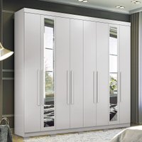 Guarda Roupa Casal Branco 238cm Com 8 Portas Com 4 Gavetas com Espelhos e Pés Master New Santos Andirá