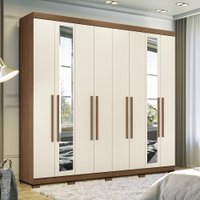 Guarda Roupa Casal 238cm Com 8 Portas Com 4 Gavetas C/ Espelhos e Pés Master New Santos Andirá Jatoba/Areia