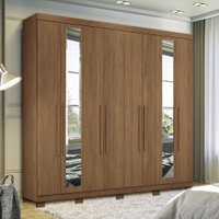 Guarda Roupa Casal 238cm Com 8 Portas 4 Gavetas C/ Espelhos e Pés Master New Santos Andirá Jatobá