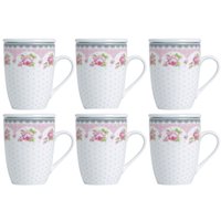 Jogo de Caneca Porcelana P/ Chá 310ml C/ Tampas e Infusor Inox 6 Peças Lyor Rosa
