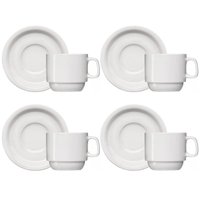 Jogo Com 4 Xícaras de Café C/ Pires de Porcelana 65ml Classe Única Iguaçu Germer Branco