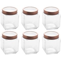 Jogo Com 6 Potes de Vidro 1,2L Quadrado C/ Tampa Metal Mantimentos Rosé Gold Gran Gastro Lyor