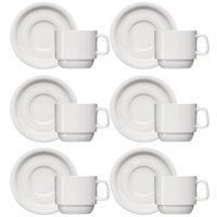 Jogo Com 6 Xícaras de Café C/ Pires de Porcelana 65ml Classe Única Iguaçu Germer Branco
