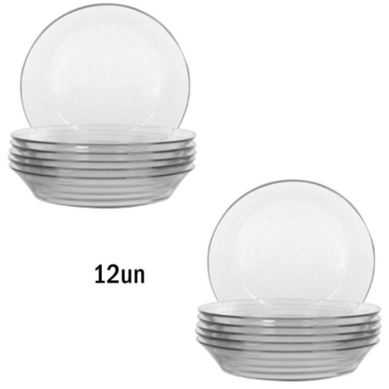Jogo Com 12 Pratos Fundos Astral Duralex 22,2cm Vidro Transparentes Nadir Figueiredo