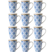 Jogo Com 12 Xícaras Canecas de Porcelana para Chá 310ml com Tampas Filtros Inox Lisboa Lyor Azul