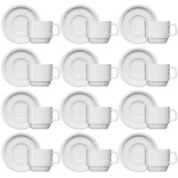 Jogo Com 12 Xícaras de Café C/ Pires de Porcelana 65ml Classe Única Iguaçu Germer Branco
