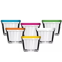 Kit Com 6 Potes Americanos Tigelas Pequenas de Vidro 150ml Marinex com Tampa Plástica Colorida