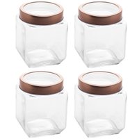 Kit Com 4 Pote de Vidro 1,2L Quadrado com Tampa Metal Mantimentos Rosé Gold Gran Gastro Lyor