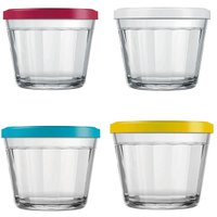 Kit Com 4 Tigelas Pequenas Potes Americanos de Vidro 150ml Marinex com Tampa Plástica Colorida