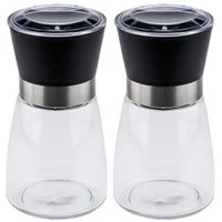 Kit Com 2 Moedores de Temperos 170ml Lyor em Vidro com Moinhos de Cerâmica e Tampas Pretas