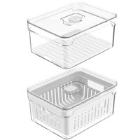 Kit Com 2 Organizadores De Geladeira Com Bandeja E Cesto De Drenagem 2,2L Organizadores Clear Fresh OU