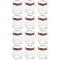 Kit Com 12 Potes de Vidro 1,2L Quadrado com Tampa Metal Mantimentos Rosé Gold Gran Gastro Lyor