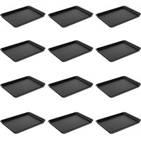 Kit Com 12 Bandejas Plásticas Servir Coza 32x23cm Preto Restaurante A4 Fast Food Lanchonete Bar