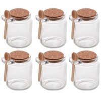 Kit de Pote de Vidro com Tampa de Rolha Colher Bambu Com 6 unidades Porta Temperos 240ml Lyor
