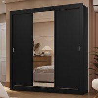 Guarda-Roupa Casal 3 Portas de Correr com Espelho 2 Gavetas Preto Sublime Madesa