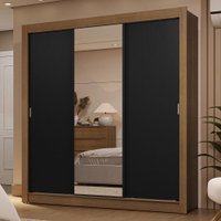 Guarda-Roupa Casal 3 Portas de Correr com Espelho 2 Gavetas Rustic/Preto Sublime Madesa