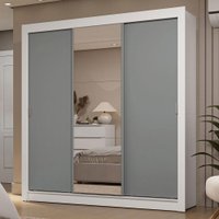 Guarda-Roupa Casal 3 Portas de Correr com Espelho 2 Gavetas Branco/Cinza Sublime Madesa