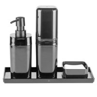 Kit Banho Dispenser Sabonete Porta Escova Saboneteira Barra Bandeja Splash Coza Preto