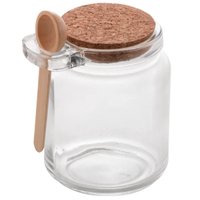Saleiro Porta Tempero Material Vidro C/ Tampa de Tolha 240ml Colher de Bambu Lyor