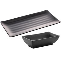 Prato Para Sushi e Molheira 60ml Shoyu Melamina Preto Tóquio Lyor Plástico Comida Japonesa