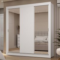 Guarda-Roupa Casal 3 Portas de Correr com Espelhos 2 Gavetas Branco Sublime Madesa